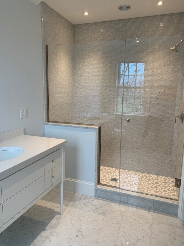 Mosaic tile floors in the shower