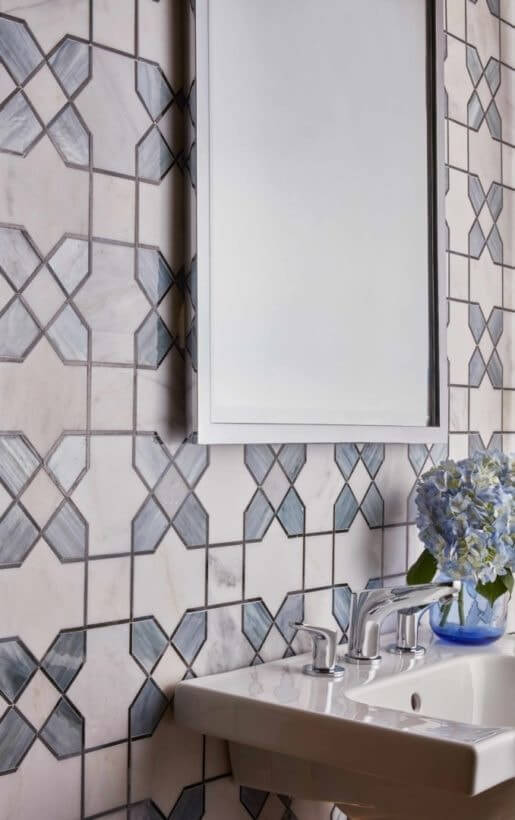 glass tiles on bathroom walls 