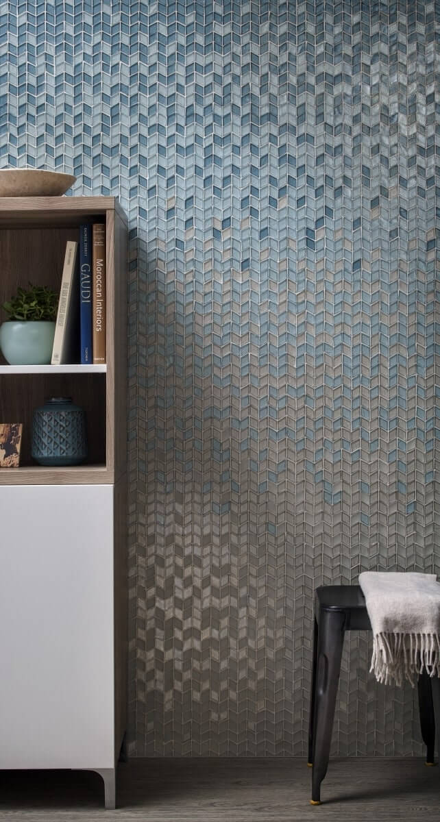 Glass tile in a stunning pattern on an accent wall