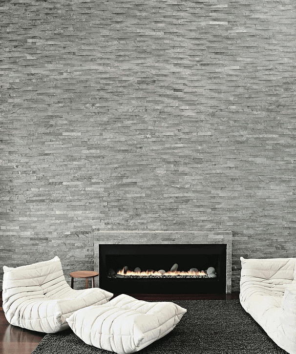 Stone tiles add texture to accent walls