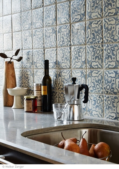 Patterned tile adds color and interest to this kitchen backsplash