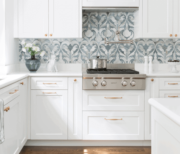 Patterned tile adds color and interest to this kitchen backsplash.
